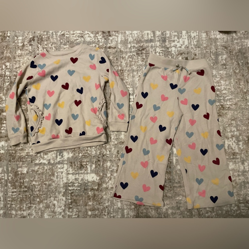 Garanimals Cream Heart Print Waffle Knit Kids Matching Set wide leg size 5T